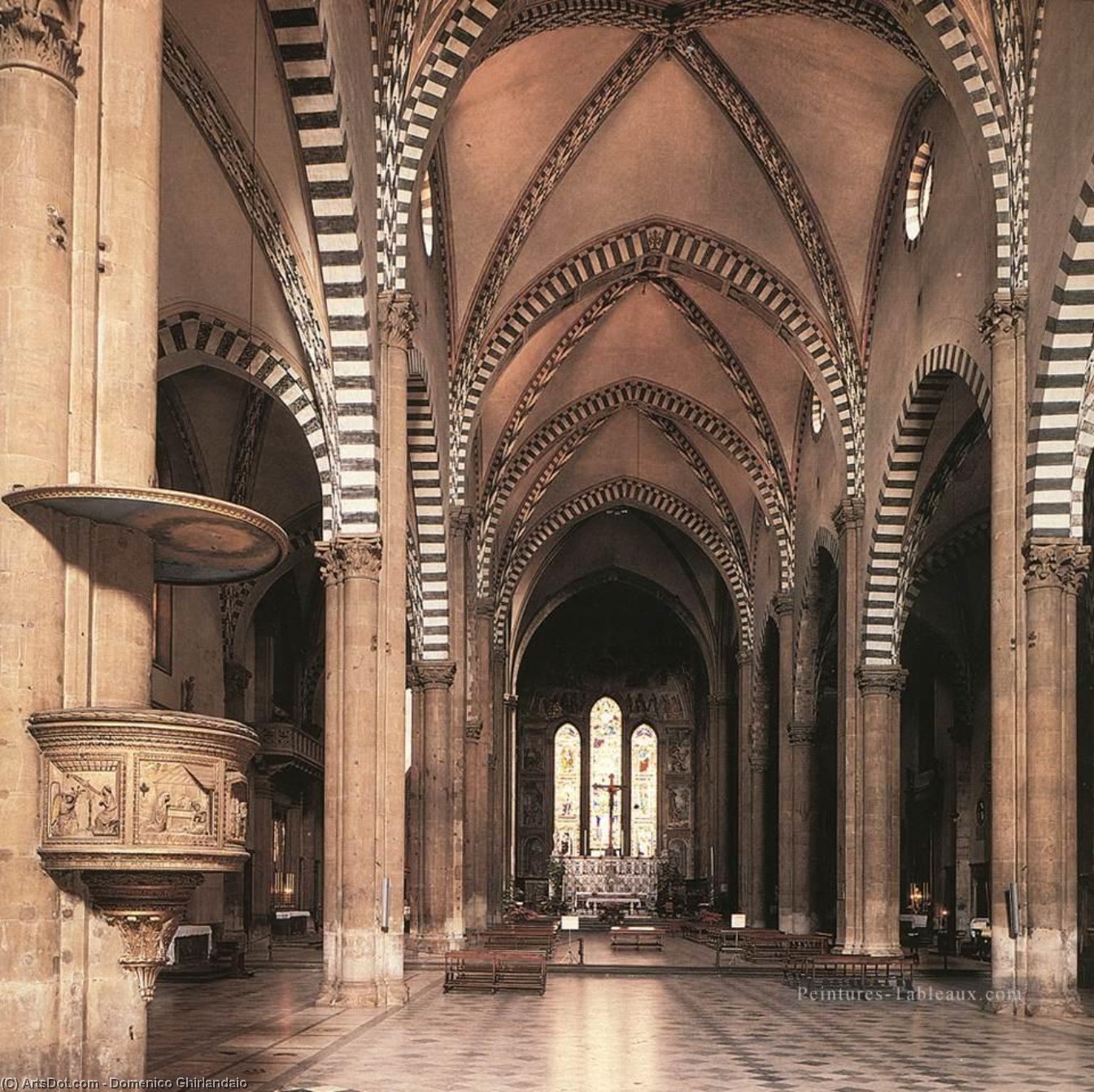 View Along The Nave To The Tornabuoni Chapel — Domenico Ghirlandaio, Oil On Canvas