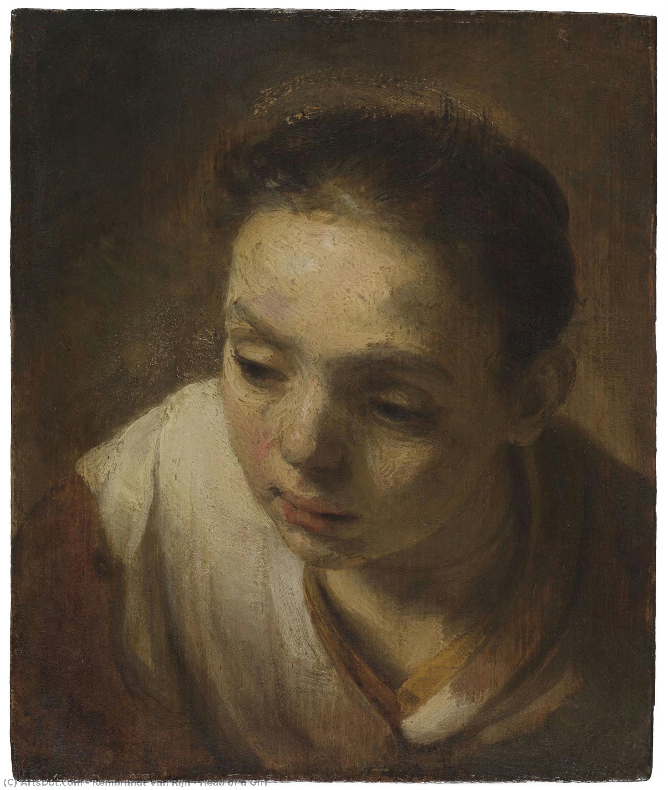 Head Of A Girl — Rembrandt Van Rijn, Oil On Canvas, Dutch Baroque