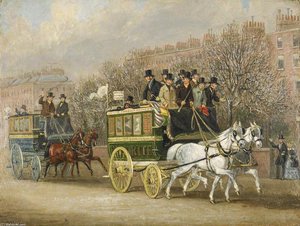 A Street Scene With Two Omnibuses — James Pollard