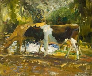 Bestiame Che Beve Da Un Ruscello, Zennor, Cornovaglia — Sir Alfred James Munnings